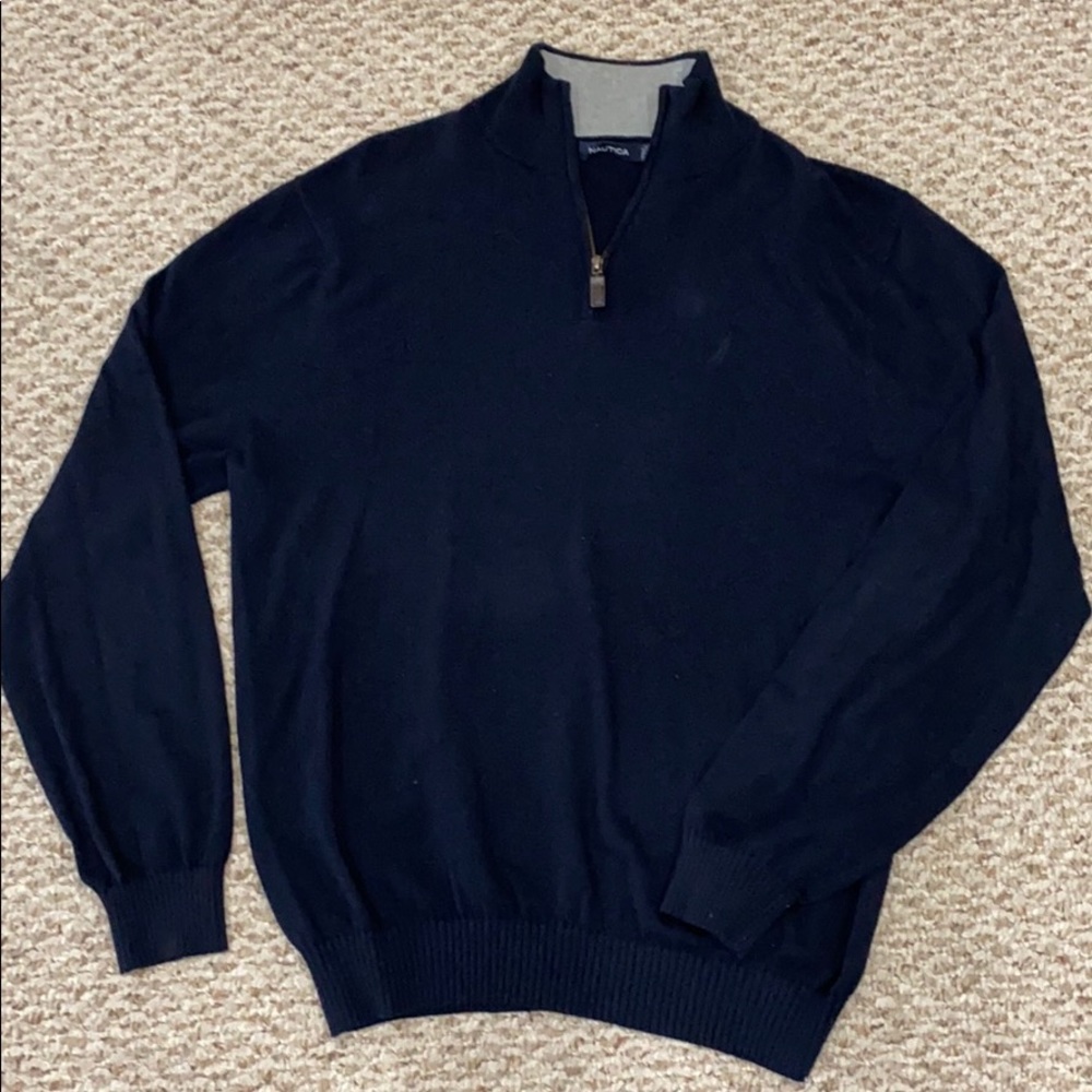 Nautica Mens 3/4 zip Navy Cotton Sweater Size L